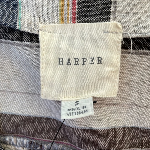 Harper button front top with v neck, tie front, short sleeves. Earth tones. - Picture 3 of 7